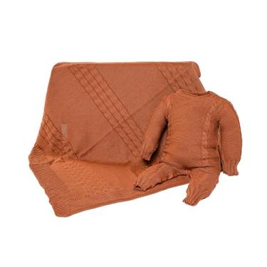 Imagem de SAIDA MATERNIDADE 2 PÇS DE TRICOT LUXO MACACÃO E MANTA MENINO E MENINA (Cobre)