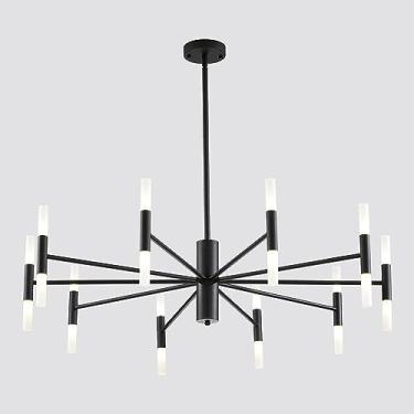 Imagem de Lustre moderno preto de 20 luzes com abajur de acrílico branco para sala de jantar, sala de estar, quarto, luminária pendente redonda de luxo