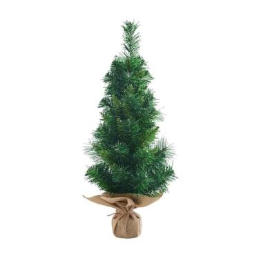 Imagem de Árvore de Natal verde de 60 cm com base de madeira, árvore em miniatura para amigos de quarto de hotel