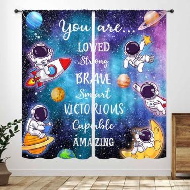 Imagem de Lnepty Cortina de espaço sideral infantil para quarto, citações de astronautas, desenhos animados, galáxia, planetas, aventura, cosmonauta, espaço sideral, adolescente, criança, menino, tratamentos de