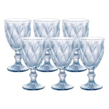 Imagem de Jogo 6 Taças de Vidro Diamond Diamante Azul Metálico para Água 325ml L