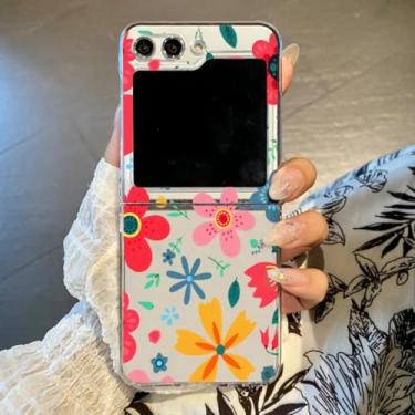 Imagem de Capa para Samsung Z Flip6 com estampa floral romântica e rígida, dobrável e transparente (para Samsung Z Flip6/A631)