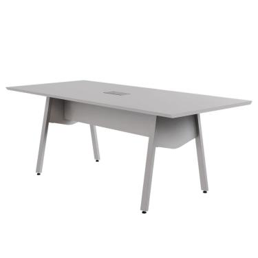 Imagem de Mesa de Reunião 200cm para 8 Pessoas com Caixa de Tomadas Industrial Executive Cinza
