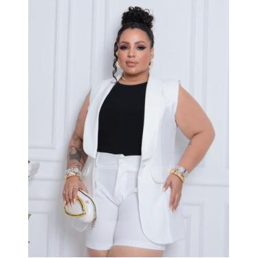 Imagem de Conjunto Plus Size Feminino Colete Longo E Short Alfaiataria - RezesMo