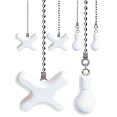 Imagem de Aeknewo Pacote com 6 correntes para ventilador de teto, correntes de extensão de esferas com contas de 30 cm com pingente decorativo de madeira branca para lâmpada de teto corrente de ventilador