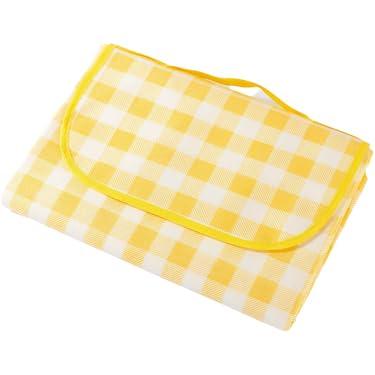 Imagem de Toalha Piquenique, Esteira de Praia Dobrável Impermeável Piquenique, para Praia, Camping, Festa Na Grama, 200x200cm, à Prova D'água e de Umidade(A-Amarelo Grelha)