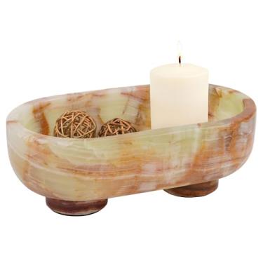 Imagem de Radicaln Tigela oval de mármore com suporte de 25,4 cm tigela de frutas verde feita à mão para balcão de cozinha, tigela de servir ideal para decoração de casa, prato de vela e suporte de banana para