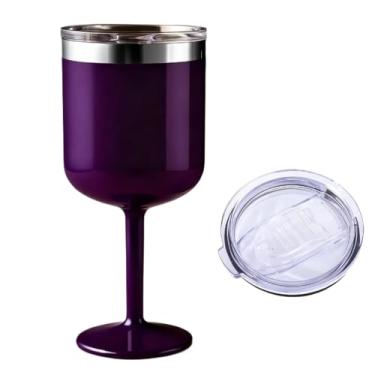 Imagem de Taça Térmica 600ml Com Tampa Copo Dupla Parede Aço Inox Mantém Bebidas Geladas Para Churrascos Ao Ar Livre Ideal Para Gin E Vinho Copo Inox(600ml com Tampa-Roxo escuro)