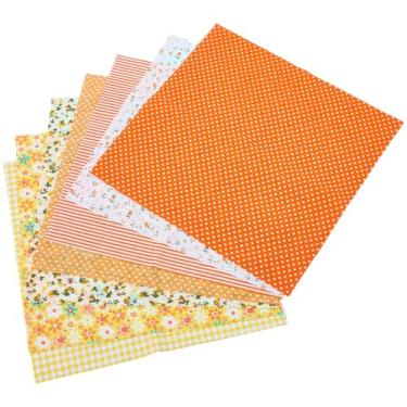 Imagem de CRASPIRE 7 estilos de tecido de algodão Quilting Patchwork Fat Quarters Bundle folhas pré-cortadas laranja floral quadriculada boho quadrados para artesanato faça você mesmo costura scrapbooking