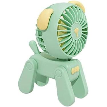 Imagem de AQIANGJY Ventilador de pé, mini ventilador fofo em forma de cachorro de estimação, ventilador de bolso recarregável por USB, ventilador de mesa de 2 velocidades, ventilador portátil para viagem