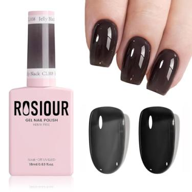 Imagem de Rosiour Esmalte de gel preto sem HEMA de 18 ml, esmalte de gel preto transparente para mulheres e meninas, gel de imersão de cor transparente neutra para salão de unhas e manicure em casa