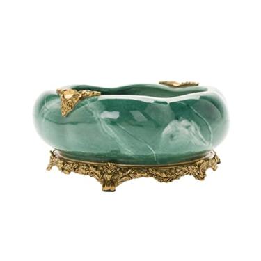 Imagem de Cinzeiro de ervas daninhas cinzeiro redondo europeu de cerâmica com cobre, cinzeiro criativo retro para sala de estar, mesa de café, ornamentos de escritório cinzeiros para cigarros (D)