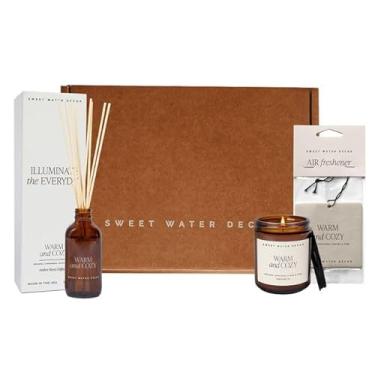 Imagem de Sweet Water Decor Caixa de presente quente e aconchegante, vela de 255 g, difusor de palheta e aromatizador de ar com notas de aroma de laranja, canela, gengibre e cravo, para mulheres, mães e colegas