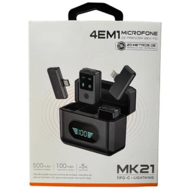 Imagem de Microfone de Lapela Sem Fio Tipo C + Lightning com Case de Carregamento – Kit Duplo Compatível com Celulares e Notebooks