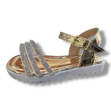Imagem de Sandália Dourada Infantil Menina Tira Brilho Transversal Rasteirinha M
