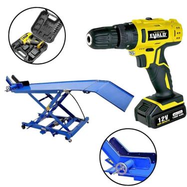 Imagem de Elevador Hidropneumático e Parafusadeira Furadeira Impacto Bateria 12V EVALD