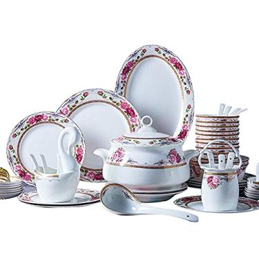 Imagem de Conjunto de talheres de porcelana Flower Bone China, prato de porcelana/prato/tigela, conjuntos de jantar de cerâmica, conjuntos de louça fina, seguro para lava-louças e micro-ondas, lor, B, serviço