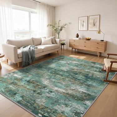 Imagem de Tapetes de área, 15 x 23 cm, para sala de estar, quarto, abstrato, lavável à máquina, grande turquesa, tapete macio, tapete baixo com suporte antiderrapante para sala de jantar
