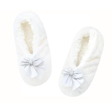 Imagem de DICUIRD Meias femininas com garras, felpudas com parte inferior antiderrapante, chinelos aconchegantes e felpudos, Branco, 8-10