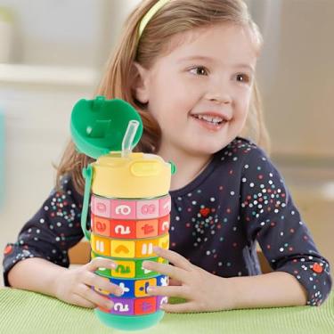 Imagem de KI Garrafa de água infantil isolada de aço inoxidável com canudo de silicone à prova de vazamento garrafa de água com vedação, copo infantil portátil com alça de ombro ajustável, meninas e meninos