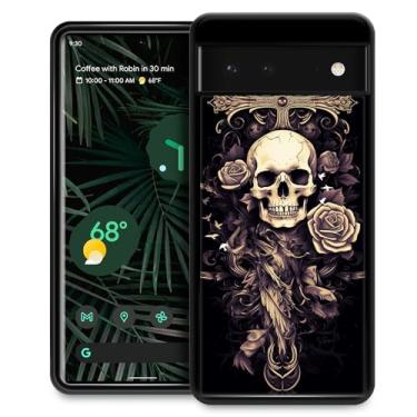Imagem de CARLOCA Capa compatível com o Google Pixel 7, capa de proteção contra quedas à prova de choque com cruz de caveira rosa roxa para Google Pixel 7