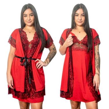 Imagem de Conjunto Robe e Camisola Amamentação Gestante Bicolor Pós Parto Luxuos