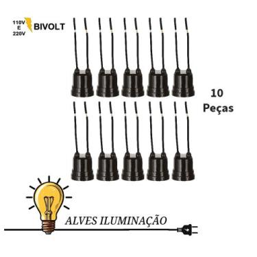 Imagem de 10 Soquetes Tomada Fiação Bocal Com Rabicho E-27 - ALVES ILUMINAÇÃO