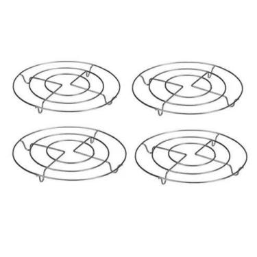 Imagem de Descanso Panela 20 Cm Redondo Metal Cromado Cozinha 4 Unidades - Monal