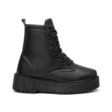 Imagem de Bota Atikkos Coturno Solado Tratorado Casual Feminino, Preto fosco, 36