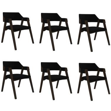 Imagem de Kit 6 Cadeiras Sala de Jantar e Jogos Carteados Madeira Maciça Poker Veludo Preto/Capuccino G42 - Gran Belo