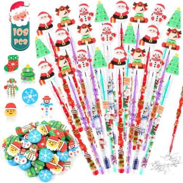 Imagem de Conjunto de lápis de papelaria para festas de Natal com borracha para 