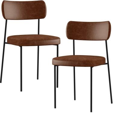 Imagem de Kit 02 Cadeiras Decorativas Estofadas Para Sala De Jantar Melina F01 Couríssimo Marrom - Lyam Decor
