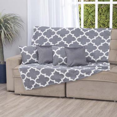 Imagem de Manta Xale Turin 2,40m x 1,50m Sofá Cama Tecido Jacquard 01 Peça - Medalhão Cinza - 60% Algodão/ 40% Poliéster