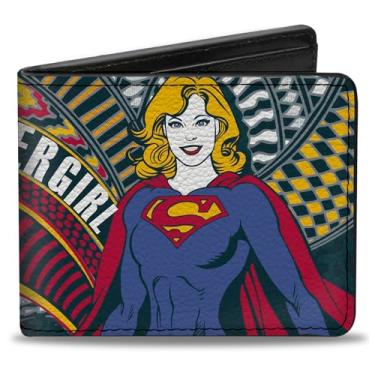 Imagem de Buckle-Down Carteira DC Comics, Bifold, Supergirl Pose e Super Shield Vermelho Marinho Amarelo, Couro Vegano
