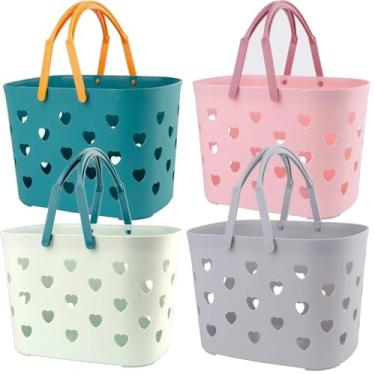 Imagem de Peohud Pacote com 4 cestas portáteis para chuveiro, cesta de armazenamento de plástico com alça, cesto organizador para banheiro, dormitório de faculdade, despensa, cozinha