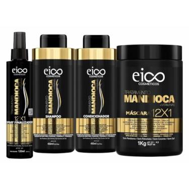 Imagem de Eico Tratamento Mandioca Shampoo Sem Sal e Condicionador 450ml + Máscara Hidratação + Spray Leave-in Força Crescimento