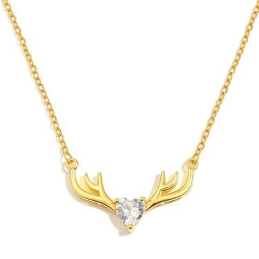 Imagem de Colar com pingente de coração de veado de Natal com pingente de rena e chifres de rena, gargantilha moderna de zircônia cúbica para mulheres, inverno, Natal, Ano Novo, joias decorativas para presente
