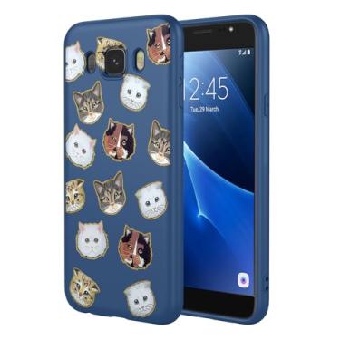 Imagem de HTXWXJC Capa de telefone para Galaxy J7 2016, SM-J710 Samsung J7 2016 capa à prova de choque flexível bumper TPU capa macia padrão gato capa de telefone para Samsung Galaxy J7 2016 gato azul