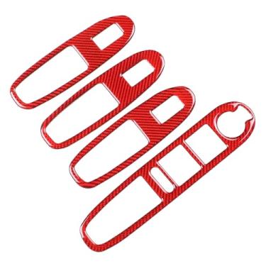 Imagem de Adesivo de moldura de botão de elevação de vidro traseiro de carro compatível com Alfa Romeo 159 (2004-2011) Capa de acabamento de botão de elevação de vidro de porta interna de fibra de carbono macia