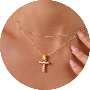 Imagem de Colares de Inicial em Camadas para Mulheres Letra Dourada A-Z Colar com Inicial Pilha Presente de Aniversário Personalizado para Mulheres 45,7 cm + 5 cm, F, Metal, Sem Pedra Preciosa