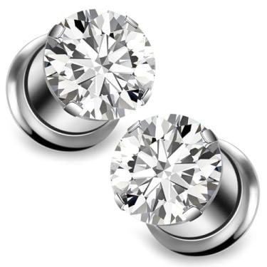 Imagem de Ocptiy 10G-00G Medidor de coração CZ para orelha, aço cirúrgico 316L, acabamento espelhado, alargador, alargador, alargador, alargador, brincos internamente roscados de diamante para mulheres e homens