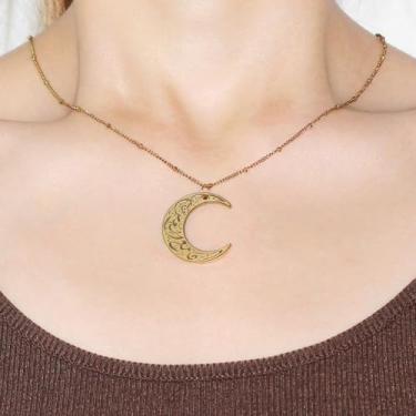 Imagem de Colar Allah Moon Pingente de lua etérea, design elegante para mulheres, feito de aço inoxidável durável, ideal para uso diário ou ocasiões especiais YA4979, Medium, Aço inoxidável, Sem Pedra Preciosa