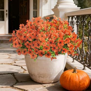Imagem de FUTBER 12 pacotes de flores artificiais para ambientes internos e externos, resistentes a UV, plantas falsas para varanda, jardim, decoração de pátio (laranja outono)