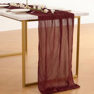 Imagem de Caminho de mesa de gaze bordô, corredor de mesa de gaze rústica Boho de 300 cm para outono, Ação de Graças, casamento, festa, chá de bebê, aniversário, decorações de casa e férias