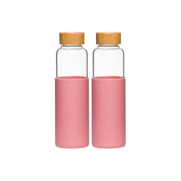 Imagem de Kit 2 Garrafas De Vidro Com Silicone 550ml Rosa