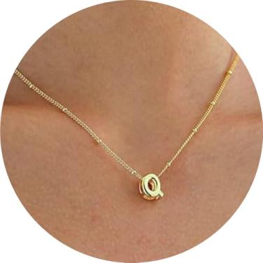 Imagem de Colar feminino com inicial de aço inoxidável banhado a ouro 18K, pingente de letra bolha de A a Z, joia personalizada do alfabeto fofo de A a Z, 18+2in, Aço inoxidável, Sem Pedra Preciosa