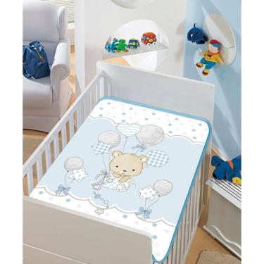 Imagem de Cobertor Bebe Colibri Estampado Antialérgico Enxoval Ursinho No Balão Azul