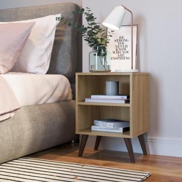 Imagem de Mesa De Cabeceira Nicho 39cm Com Prateleira E Pés Palito Retrô Oak
