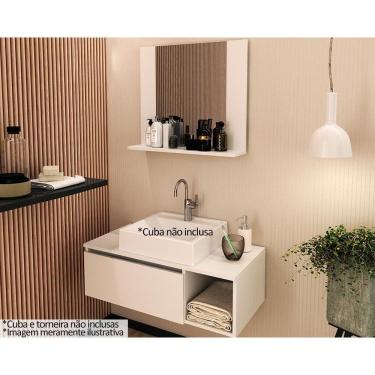 Imagem de Conjunto De Banheiro Balcão Suspenso Bn3601 S- Cuba 80cm E Armário C- Espelho Bn3610 Branco - Tecno Mobili