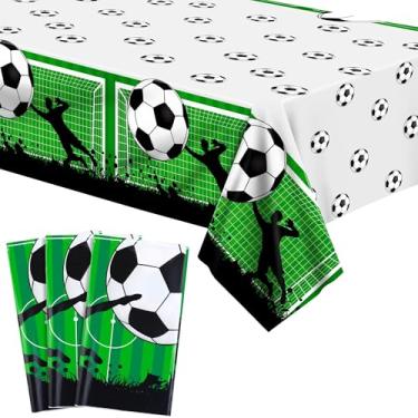 Imagem de Kochorie 3 peças de toalha de mesa para festa de futebol, estampa de futebol, toalhas de mesa de plástico, retangulares, decoração de grama para eventos de futebol, aniversário, artigos de festa, 137